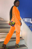 Orange Chlorine Casual Patchwork Two Piece Suits Solid Straight Long Sleeve