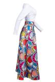 Multi-color Polyester Elastic Fly Sleeveless High Print Geometric Floral A-line skirt Pants