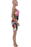 Colour Fashion Sexy Print Basic O Neck Vest Dress