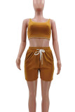 Ginger Casual Sportswear Solid Vests U Neck Sleeveless Two Pieces