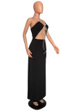 Red Fashion Sexy Solid Hollowed Out Backless Halter Sleeveless Dress