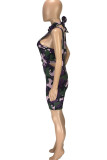 purple Fashion Sexy adult Ma'am Patchwork Camouflage Two Piece Suits pencil Sleeveless Two Pieces