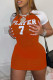 Orange Fashion Casual Letter Print Patchwork O Neck Short Sleeve Dress