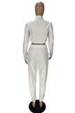 White Casual Solid Patchwork Mandarin Collar Long Sleeve Two Pieces