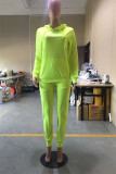 Fluorescent Green Daily Solid Embroidered Hooded Collar Long Sleeve Two Pieces