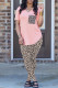 Pink Fashion Casual Leopard Printing V Neck Short Sleeve Two Pieces