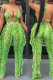 Green Sexy Print Frenulum Swimwears
