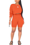 Orange Polyester Fashion Street Patchwork Solid Two Piece Suits Straight Long Sleeve Two Pieces