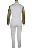 White knit Sexy Patchwork Two Piece Suits Solid Straight Long Sleeve