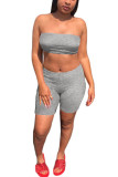 Grey Polyester Fashion Active adult Ma'am Solid Two Piece Suits pencil Sleeveless Two Pieces