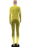 Yellow Fashion Sexy Polyester Solid Zipper Collar Long Sleeve Regular Sleeve Regular Two Pieces