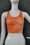 Orange Fashion Casual Print Vests O Neck Low Waist Tops