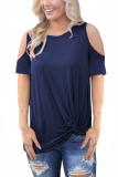 Blue O Neck Short Sleeve Solid Tees & T-shirts