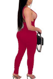 Red Fashion Sexy adult Ma'am Solid Two Piece Suits pencil Sleeveless Two Pieces