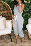 Grey Sexy Solid Chemical fiber blend Sleeveless O Neck Jumpsuits