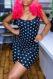 Black Sexy Casual Dot Print Basic O Neck Skinny Romper