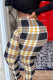 Yellow Sexy Plaid Print Without Belt Regular Mid Waist Pencil Bottoms