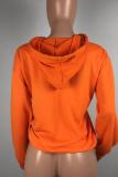 Orange O Neck Long Sleeve Hole Solid Print Long Sleeve Tops