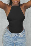 White Fashion Sexy Solid Backless O Neck Skinny Romper