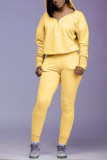 Yellow OL Patchwork Solid asymmetrical Zippered pencil Long Sleeve Two Pieces