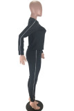 Black Blends OL Solid Zippered pencil Long Sleeve Two Pieces