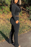 Black Casual Solid Patchwork O Neck Long Sleeve Two Pieces