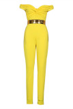 Yellow Fashion Sexy Solid Backless With Belt Off the Shoulder Skinny Jumpsuits