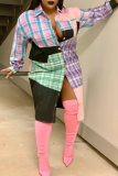 Pink Casual Plaid Patchwork Turndown Collar Tops