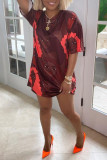 Red Fashion Casual Print Basic O Neck T-shirt Dress