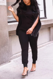 Black Casual Solid Patchwork O Neck Long Sleeve Two Pieces