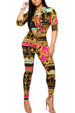 multicolor Fashion Sexy Adult Polyester Print Split Joint Turndown Collar Long Sleeve Regular Sleeve Regular Two Pieces