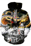 Grey Fashion Street Adult Polyester Print Split Joint Draw String Pullovers Hooded Collar Outerwear