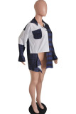 Black Casual Spandex Plaid Patchwork Split Joint Buttons Cardigan Turndown Collar Tops
