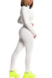 White Fashion Casual Adult Polyester Solid Split Joint O Neck Long Sleeve Regular Sleeve Short Two Pieces