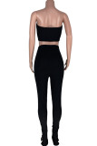 White OL Two Piece Suits Patchwork Solid Boot Cut Sleeveless Two-piece Pants Set