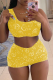 Yellow Sexy Print Patchwork One Shoulder Sleeveless Two Pieces