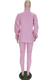 Pink Fashion Street Adult Polyester Solid Draw String Turtleneck Long Sleeve Regular Sleeve Short Two Pieces