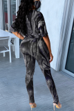Green Street Patchwork Tie-dye O Neck Long Sleeve Two Pieces
