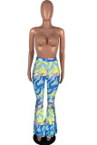 Blue Casual Print Mid Waist Speaker Bottoms