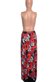 Red Sexy Print High Opening Loose Mid Waist Type A Full Print Bottoms