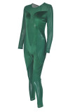 Red Fashion Sexy Patchwork Solid See-through O Neck Skinny Jumpsuits