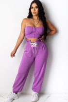 purple Polyester Fashion Casual adult Ma'am Patchwork Solid pencil Sleeveless Two Pieces