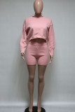 Pink Fashion Daily Adult Solid Pullovers O Neck Long Sleeve Cap Sleeve Short Two Pieces