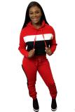 Red adult Casual Fashion Patchwork Two Piece Suits Solid pencil Long Sleeve Two-piece Pants S