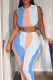 Blue Sexy Color Block Patchwork O Neck Sleeveless Two Pieces