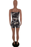 Blue Milk Silk Fashion Sexy adult Ma'am Camouflage Two Piece Suits pencil Sleeveless Two Pieces