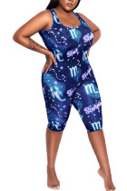 Blue Chemical fiber blend Fashion Sexy Casual Slip Print Plus Size