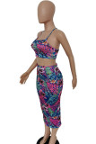 purple Fashion adult Ma'am Lightly cooked Floral Print Two Piece Suits pencil Sleeveless Two Pieces