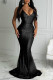 Black Fashion Sexy Solid Backless V Neck Sling Evening Dress