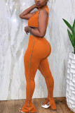 Orange Milk Silk Fashion Celebrities adult Ma'am Solid Two Piece Suits pencil Sleeveless Two Pieces